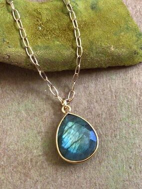 Natural Labradorite Aquamarine Sundance Charm Necklace SALE